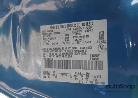 2001 Ford Ranger Edge/Xl/Xlt из США, поврежденный, VIN 1FTYR14V01PB03206